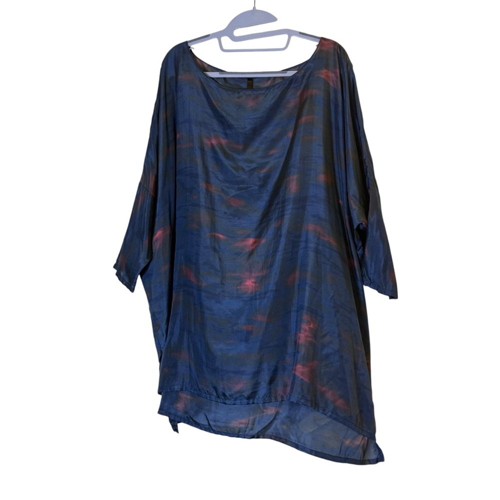 Keren Naftali Silk Blend Artsy Abstract Navy Flowy Tunic Top Sz O/S